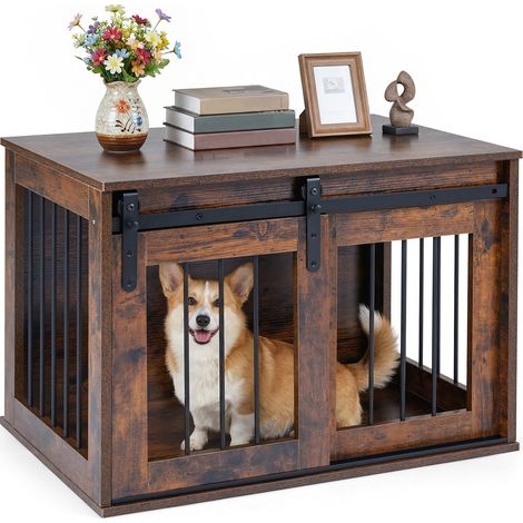 Cage pour Chien, Porte Coulissante, Boutons de Verrouillage Réglables, Cadre Métallique, pour Petits/Moyens, Charge 25 kg, Industriel (1/5)