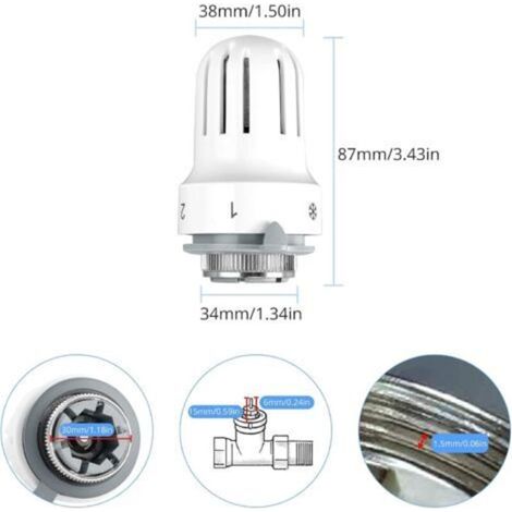 Tête thermostatique,2 pièces vanne de radiateur thermostatique radiateur thermostatique TRV m30x1.5 tête de remplacement de vanne de radiateur système de chauffage contrôle de la température pour le b (1/4)