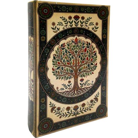 Scatola libro albero della vita in legno beige e verde 26 cm (1/5)