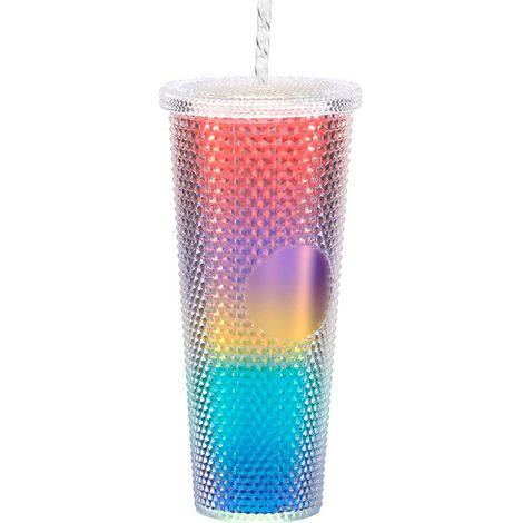 Kreativer, mehrfarbiger, doppelwandiger Bubble-Tea-Becher aus Kunststoff mit Farbverlauf, großem Fassungsvermögen, mit Strohhalm und Durian-Muster (1/5)