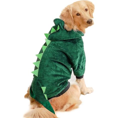 Costume de dinosaure pour grand chien pour Halloween : veste, ensemble de costume d'hiver en laine chaude pour chien, vêtements amusants à capuche..