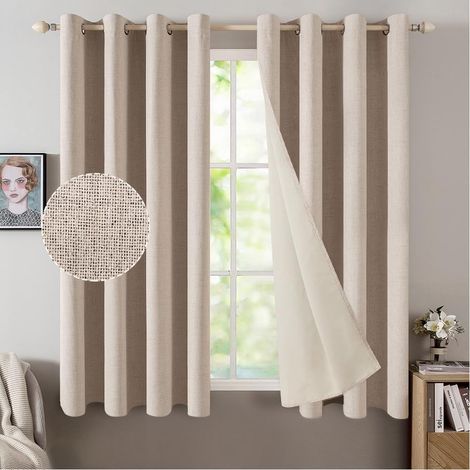 Rideau Lin Occultants Beige Lot de 2 140x145cm Isolant Thermique (1/5)