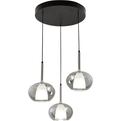 Suspension Edolo Ø450 Mm En Métal Et Verre Borosilicate Fumé, 3 X E27 40 W, Ip20, Classe 1 - Design Moderne Pour Intérieurs (1/3)