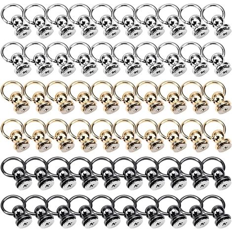 60 Pièces Rivets à Visser en Cuir avec Tête Ronde O-Ring de 8mm, Kit de Rivets Multicolores (Doré, Argenté, Noir) pour Artisanat en Cuir, Accessoires DIY pour Sacs, Ceintures et Chaussures (1/5)