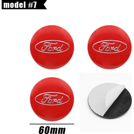 (Rouge Argent 60 mm) 4 autocollants/emblèmes pour enjoliveurs de roue de voiture, compatibles avec Focus, Fiesta, EcoSport, Escort, Mondeo et Mustang. (1/4)