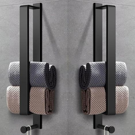 2PCS Handtuchhalter Ohne Bohren, Selbstklebend Handtuchstange Schwarz Edelstahl 43.5CM Gästehandtuchhalter Badetuchhalter kleber mit Haken für Badezimmer