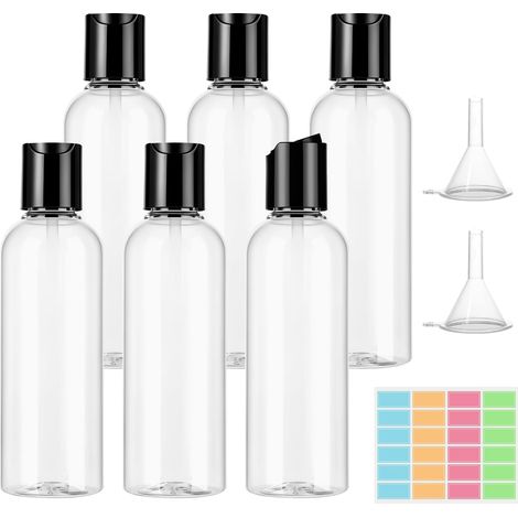 100-ml-Reiseflaschen – 6er-Pack – Transparentes PET – Auslaufsicherer Klappverschluss – Fürs Handgepäck im Flugzeug (1/5)