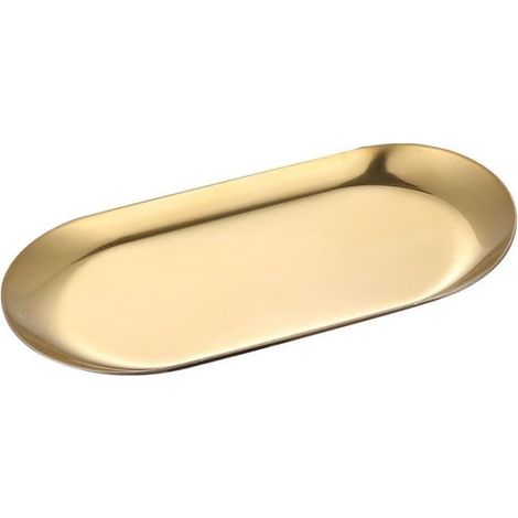 Plateau décoratif, plateau ovale en or 18 x 8,5 cm, plateau à bijoux, plateau à parfum, plateau de vanité (1/4)