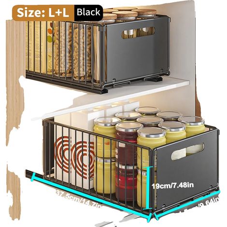Organisateur de Cabinet, Design à Double Couche, Rails Glissants Silencieux, Ensemble C (1/2)