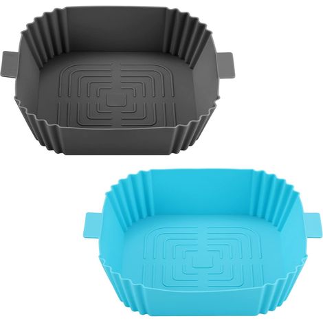 Friteuse à air comprimé en silicone - Panier en silicone réutilisable pour friteuse à air comprimé - Plaque de cuisson en silicone pour four à micro-ondes - Accessoires de four (bleu + gris) (1/5)