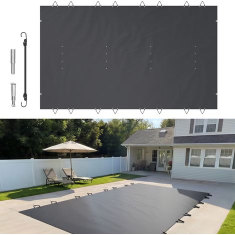 VEVOR Cubierta de Seguridad para Piscina Tamaño de 3,5 x 6 m Cobertor de Piscina Rectangular Tamaño de Piscina de 3,2 x 5,7 m Lona de Piscina de PVC Color Carbón Fácil de Instalar y Prevenir Escombros