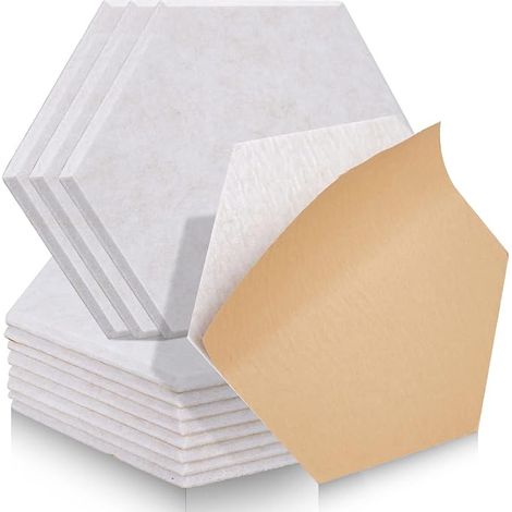 Acoustic Panels 12 Pack Self-Adhesive Acoustic Panels with Noise Absorber Hexagonal Shape High Density for Wall, Ceiling, Wood and Door (30 x 26 x 1 cm) (1/5)