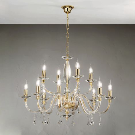 Lampadario a sospensione CECILIA in cristallo D95 cm 12 luci ORO (1/2)