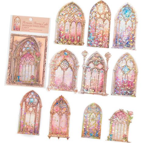10 Stück holografische Scrapbook-Aufkleber, 3D-PET, leuchtende Farben, Fensterdesign, einfach anzubringen, ästhetische Aufkleber für Tagebücher und Notizbücher, rosa (1/5)
