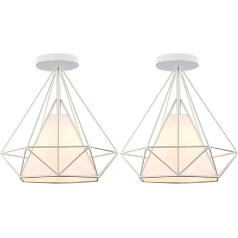 STOEX Plafonnier rétro cage forme diamant 25cm, style industriel vintage en métal fer, luminaire ampoules E27 pour salon chambre restaurent couloir bar (2pcs Blanc) (1/4)