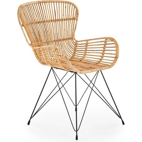Silla Houston 487, De color marrón claro, 90x61x63cm, Ratán, Metálico (1/2)