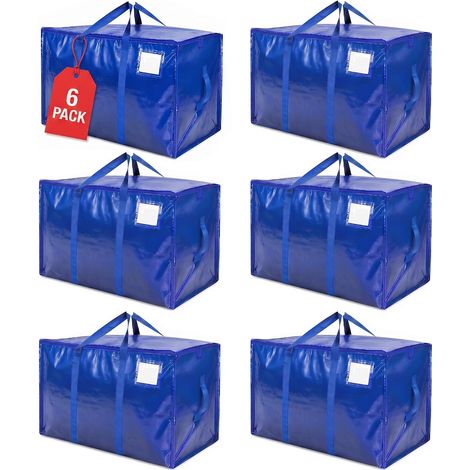 Sac de déménagement 6 pièces 90 litres, grand sac de rangement, bleu sac de rangement pour vêtements avec fermeture à glissière et poignée de transport, sac de déménagement, vêtements, couette (1/5)
