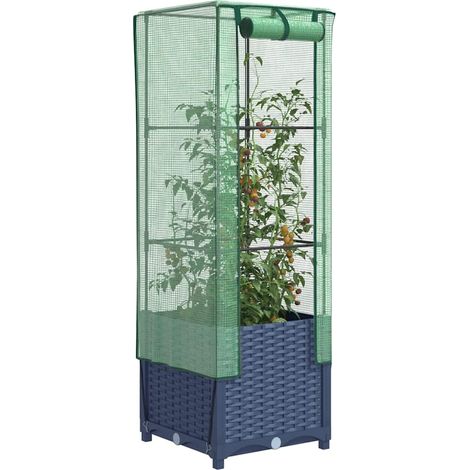 Hochbeet mit Gewächshaus-Aufsatz Rattan-Optik 40x40x139 cm