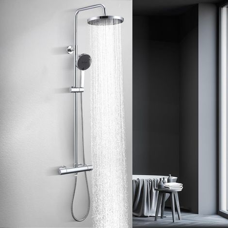 Thermostat-Duschsäule Chrom – Höhenverstellbares Duschset ohne zusätzliches Bohren, 3‑Strahl-Handbrause, Messing-Mischbatterie, Modern & Langlebig