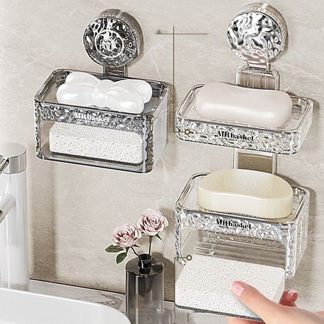 Porte-Savon À Ventouse - Support De Rangement Pour Salle De Bain - Double Étage - Pour Surfaces Lisses Non Poreuses - 13,6 X 9,6 X 27,8 Cm - 1 Pièce (1/5)