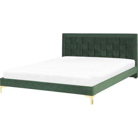 Cama con somier de terciopelo verde oscuro 180 x 200 cm cabecero patas Limoux