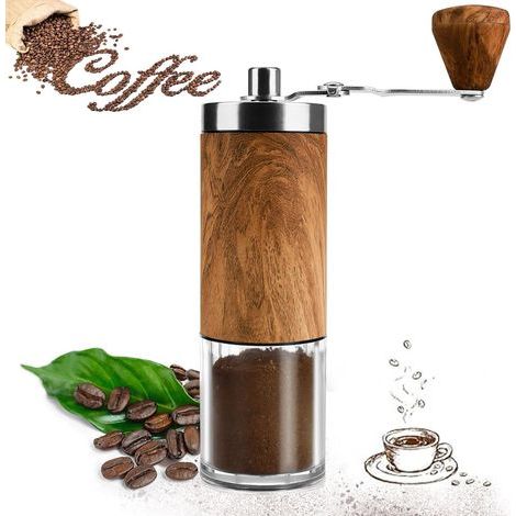 Moulin à café, Moulin à Café Manuel avec Broyeur en Céramique, Moulin a Cafe Manuel, Broyeur Cafe Grain, Coffee Grinder Degré de Mouture Réglable (grain du bois) (1/5)