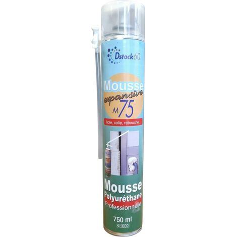 DSTOCK60 - Mousse expansive manuelle 750ml - Mousse polyuréthane pro - Isole. colle. rebouche - Extérieur & Intérieur