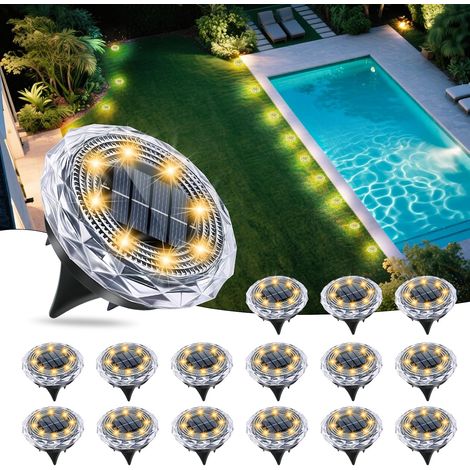 Lampes solaires de surface, lampes solaires extérieures étanches en forme de disque, éclairage paysager pour allée, jardin, terrasse, pelouse, patio, piscine, chemin piétonnier (lumière chaude, lot de (1/5)