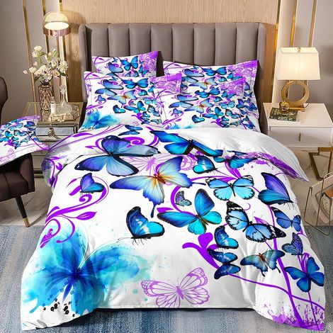 Gold Butterfly Duvet Cover Set, Blue, Lilac, Multicolor Fancy Butterfly, 3D Butterflies Bedding Set (C,200 x 200 cm) (1/5)