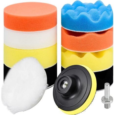 11 Pieces 80mm Polishing Sponges, Polishing Pads, Polishing Sponge Kit with M10 Drill Adapter, Wool Polishing Pad for Car Polishing, Grinding, and Waxing (1/5)