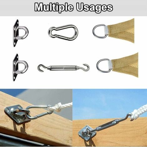 Kit de Fixation pour Voile d'Ombrage, 44 Pcs Inoxydable Kit de Montage Fixations d'ombrage de Voile, Kit Accessoires de Fixation de Matériel pour Auvents Carrés Rectangle et Triangulaires (1/4)