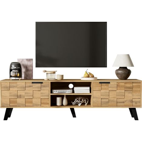 Mueble de TV con 2 Puertas y 2 Compartimentos Abiertos, Estilo Moderno, Salón, 160,5×35,5×45 cm, Aglomerado, Madera (1/5)