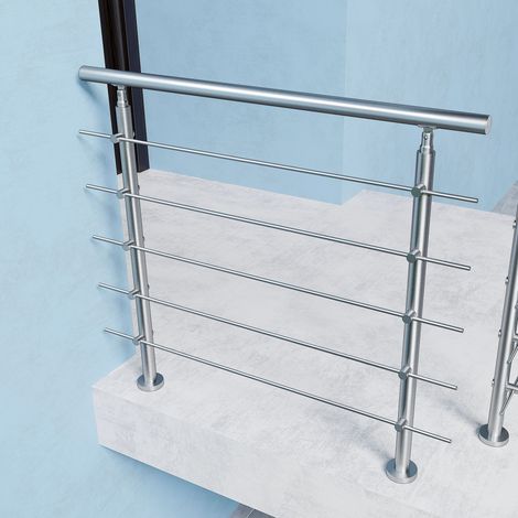 Kit garde-corps en acier inoxydable à 5 traverses – Longueur 150 cm – Balustrade à fixation à plat pour terrasse ou escalier (1/5)