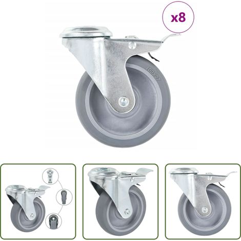 Lenkrolle mit Bremsen - 8 Stk. Lenkrollen mit Rückenloch 100 mm (1/5)