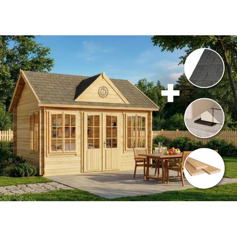 ECO Set - Abri de jardin CLOCKHOUSE® Naturel , 28 mm Épaisseur paroi 440 x 340 cm (1/4)
