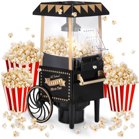 Machine Pop Corn Rétro 1.200W à Air Chaud - Machine à Popcorn Électrique Sans Huile, 0.3L, Prête en 2 Min, Compacte et Vintage, Idéale pour la Maison (Noir) (1/5)