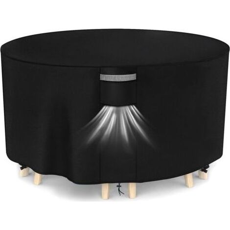 Housse Salon de Jardin Exterieur avec Aérations, Imperméable, Résistant au Vent, Anti-UV Tissu Oxford 420D Bache Meubles Housse de Protection Table de Jardin, Ronde (Ø102x71cm) - Noir (1/5)