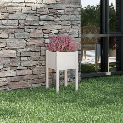 Jardinière d'extérieur Blanc 40x40x70 cm Bois de pin massif (1/5)
