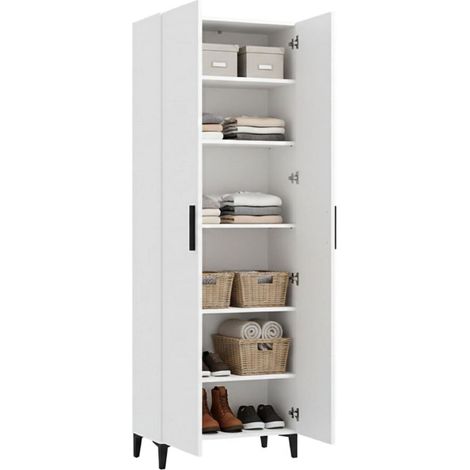 Schuhschrank Ciminna, Schuhregal mit 5 Ablagen, 2 Türen, Wandbefestigungsset inklusive, 67,5x35x195h cm Weiß