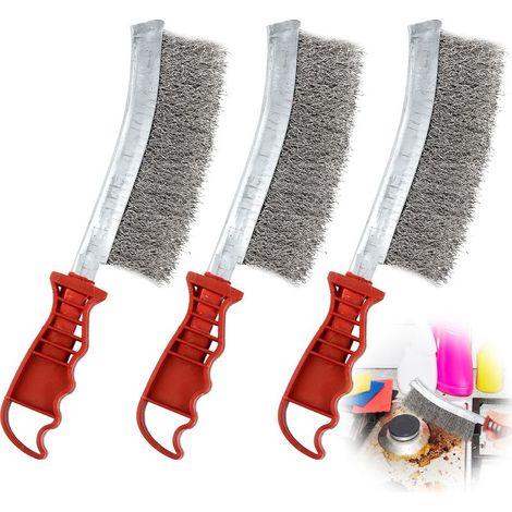 3-teiliges Drahtbürsten-Set aus Edelstahl, Drahtbürste mit gebogenem Kunststoffgriff, 240 mm Länge, zum Reinigen von Schweißnähten, Schlacke, Rost und Schmutz (1/5)