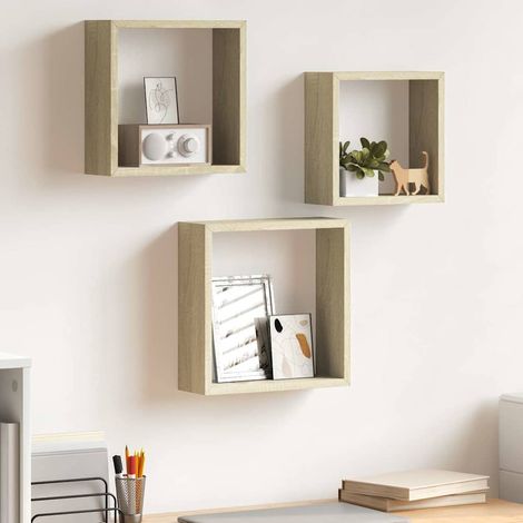 Étagères murales sous forme de cube 3 pcs Étagère de Rangement - Meuble de rangement Chêne sonoma BV667816 - BonneVie (1/5)
