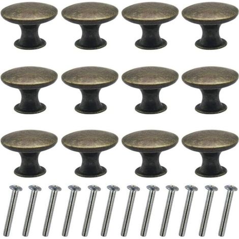 12 pomos vintage para cajones de 30 mm, tiradores redondos de bronce para armarios y mesitas de noche.