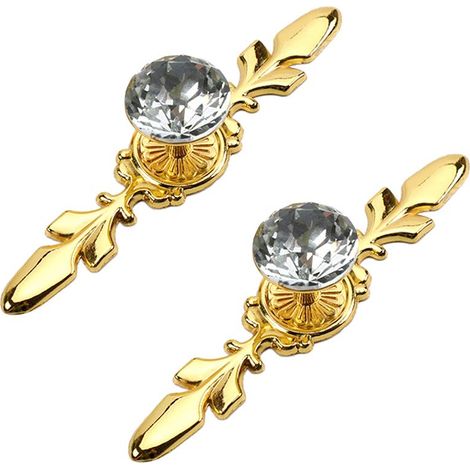 2 Pièces Poignée Bouton de Meuble en Transparent Diamant Cristal Verre Poignee de Porte Meuble Tiroir Placard Décoration, avec Vis (Doré 120mm) (1/5)
