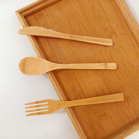 Creative protection de l'environnement bambou couteau et fourchette cuillère vaisselle en bambou peut être recyclé extérieur pratique couteau et fourchette cuillère paille baguettes brosse sac en toil (1/2)