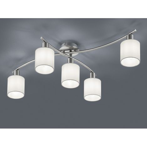 5 flammige LED Deckenleuchte mit Stoffschirmen Weiß - Arm schwenkbar, B: 80cm (1/5)