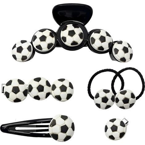 Set de 5 Accessoires Cheveux Enfant Foot, Pince Cheveux, Barrette et Élastique, Motif Football Mignon, Pince Plate Cheveux pour Fille et Garçon, Idée Cadeau Anniversaire et Fête d'École (1/5)