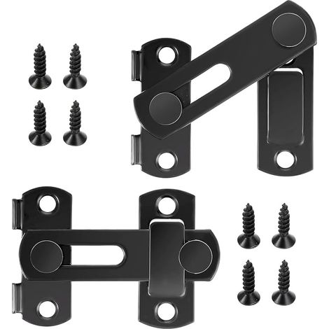 Lot de 2 loquets de porte en acier inoxydable, crochet de portail et serrure plate à 180°, finition noire mate pour portails en bois, portes de jardin et sécurité intérieure (7,6 cm) (1/5)