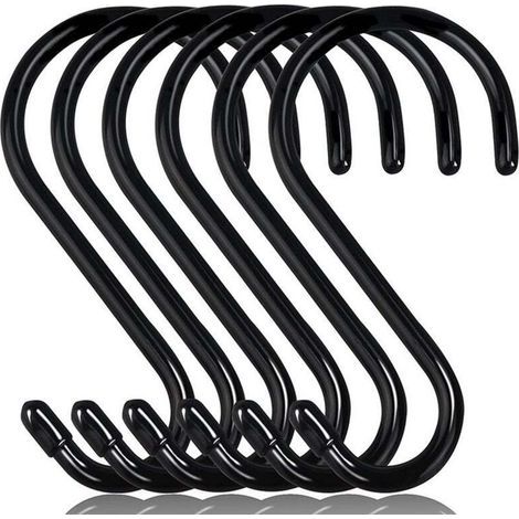Lot de 12 crochets de suspension en S de 15 cm, crochets de penderie, crochets de suspension, cintres (12 pièces, grandes, noirs) (1/4)