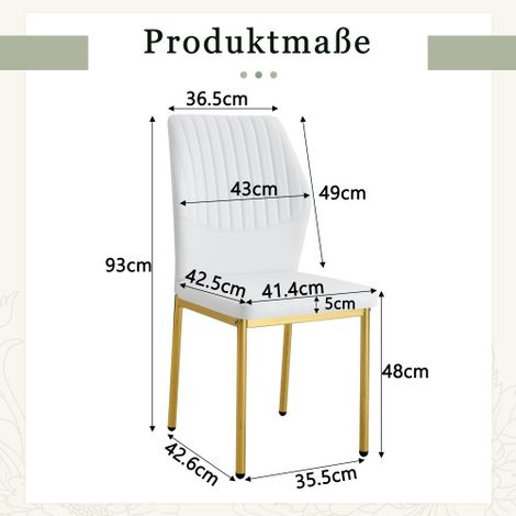 [Lot de 4] Chaises de salle à manger : Dossiers en cuir PU blanc ornés de capitonnage vertical, associés à des pieds en métal doré. (1/4)