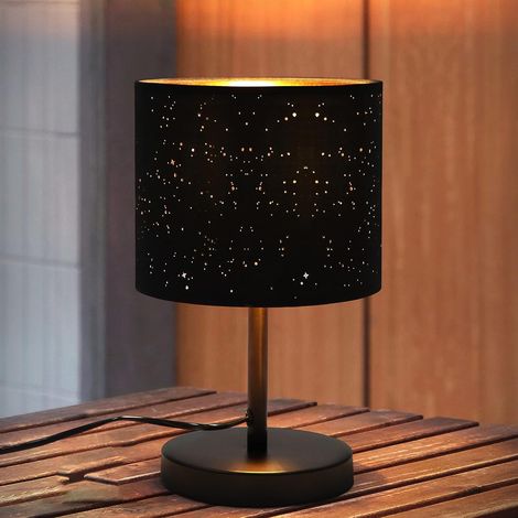 ZMH – Lampe à poser noire et dorée effet étoile – Abat-jour en tissu E27 rétro – Lampe de table pour chambre, salon, café (1/5)